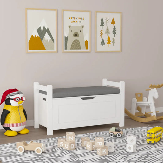 Kids Toy Box Storage Chest with Cushion Seat, White