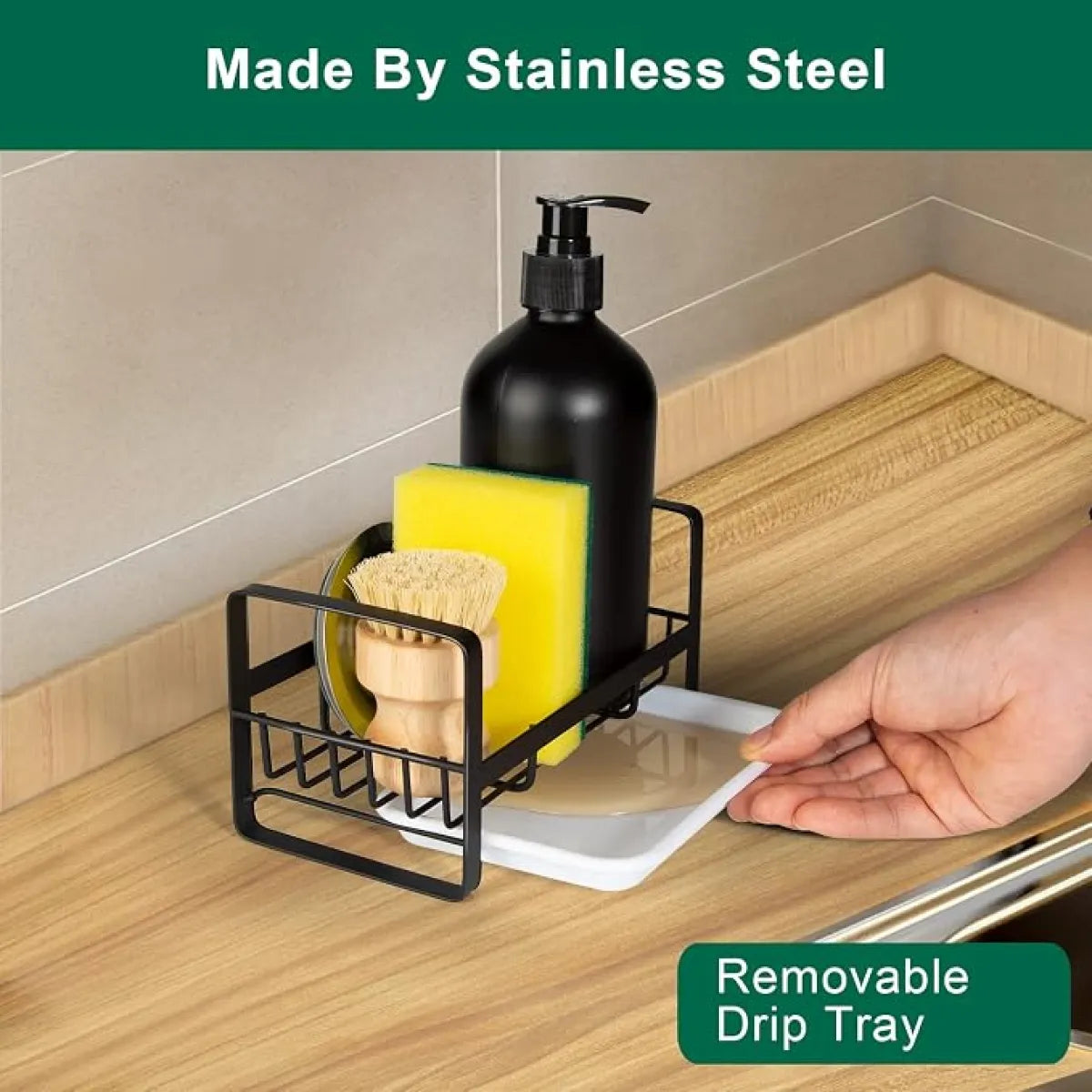 Stainless Steel Sink Caddy – Sponge Holder with Brush & Soap Storage