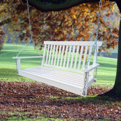 Wooden Hanging Bench Swing with Chain, White