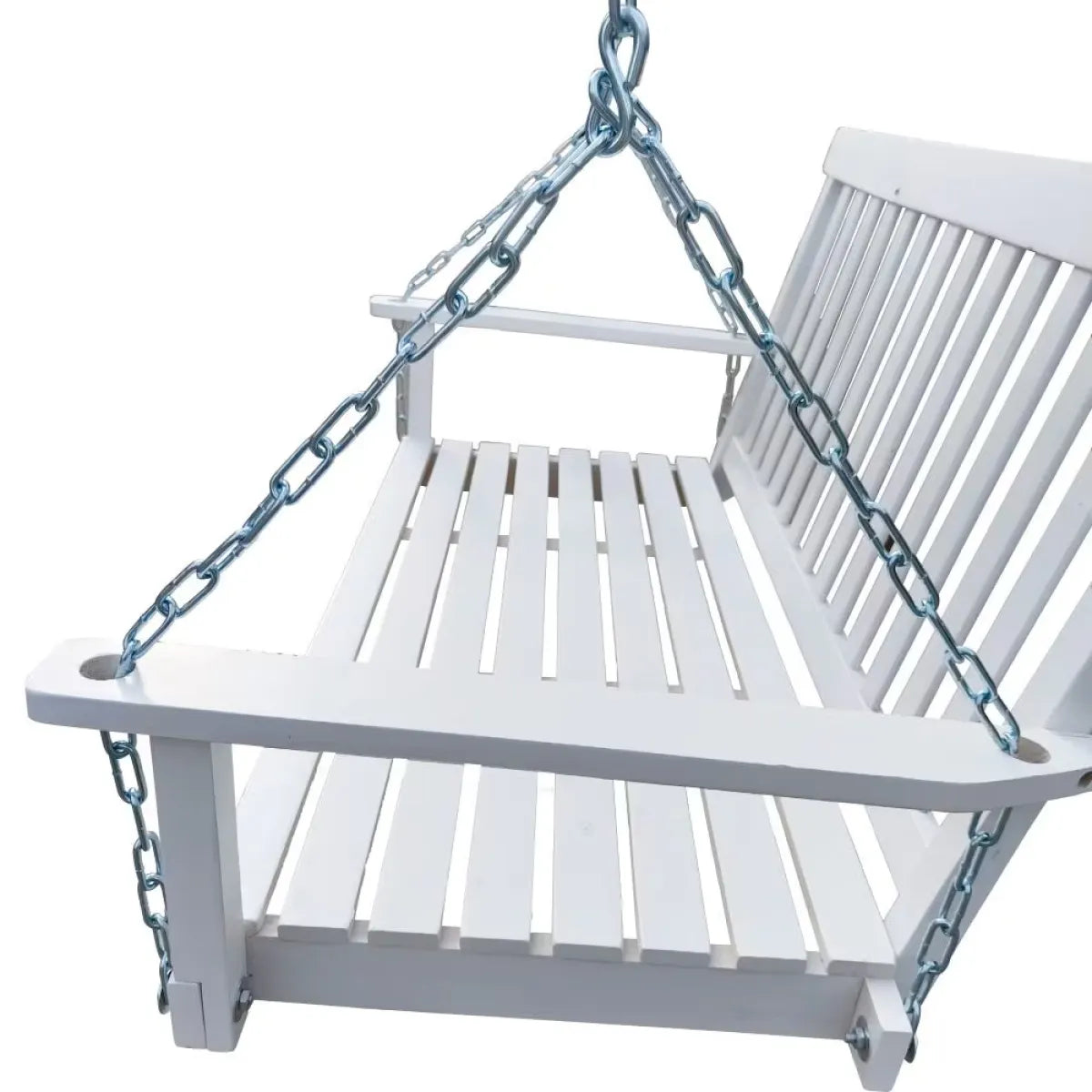 Wooden Hanging Bench Swing with Chain, White
