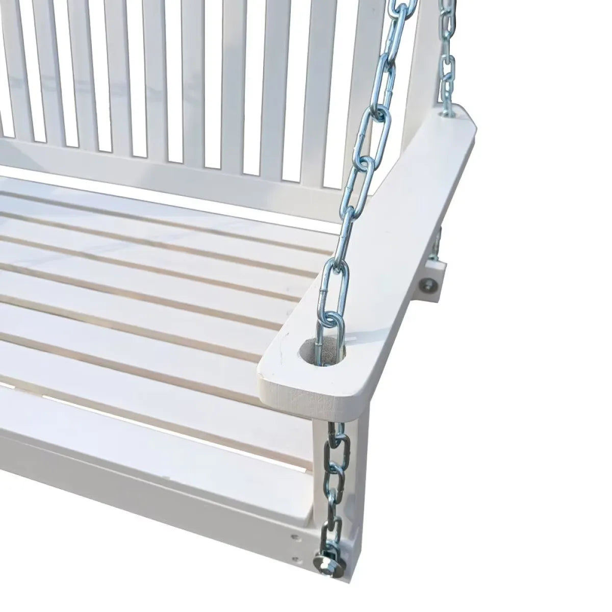 Wooden Hanging Bench Swing with Chain, White