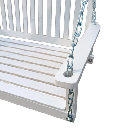 Wooden Hanging Bench Swing with Chain, White