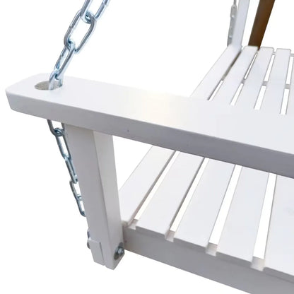 Wooden Hanging Bench Swing with Chain, White