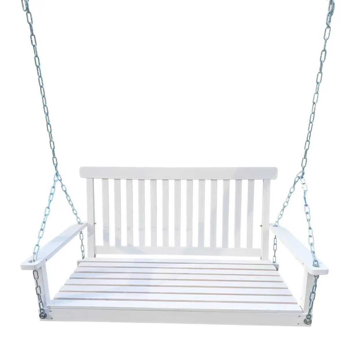Wooden Hanging Bench Swing with Chain, White