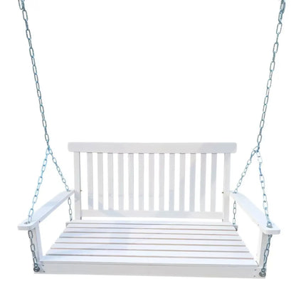 Wooden Hanging Bench Swing with Chain, White