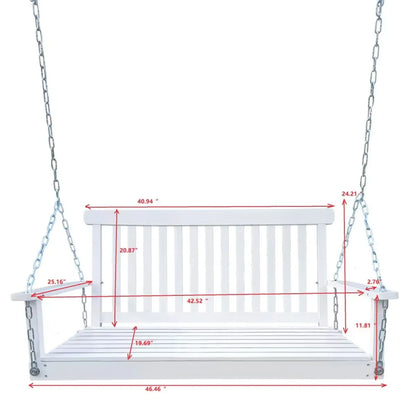 Wooden Hanging Bench Swing with Chain, White
