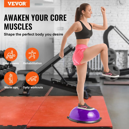 23" Half Exercise Ball Balance Trainer – Stability Dome with Resistance Bands and Pump