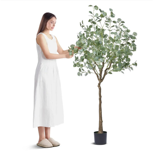 6 Ft Artificial Eucalyptus Tree with Anti-Tip Protection, Lifelike Faux Potted Plant