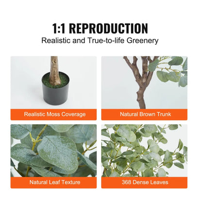 6 Ft Artificial Eucalyptus Tree with Anti-Tip Protection, Lifelike Faux Potted Plant