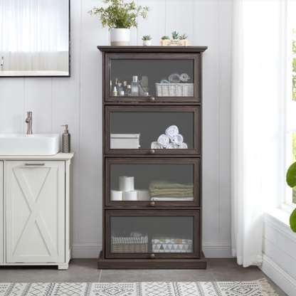 4-Tier Glass Display Cabinet – MDF & Tempered Glass, Brown Living Room Curio Storage – view 8