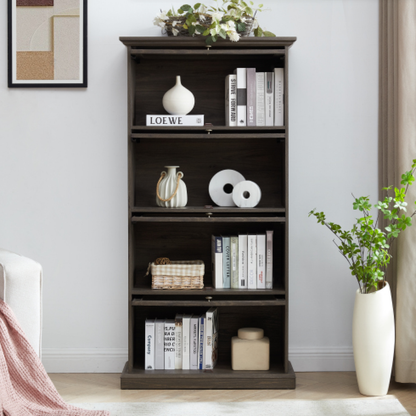 4-Tier Glass Display Cabinet – MDF & Tempered Glass, Brown Living Room Curio Storage – view 9