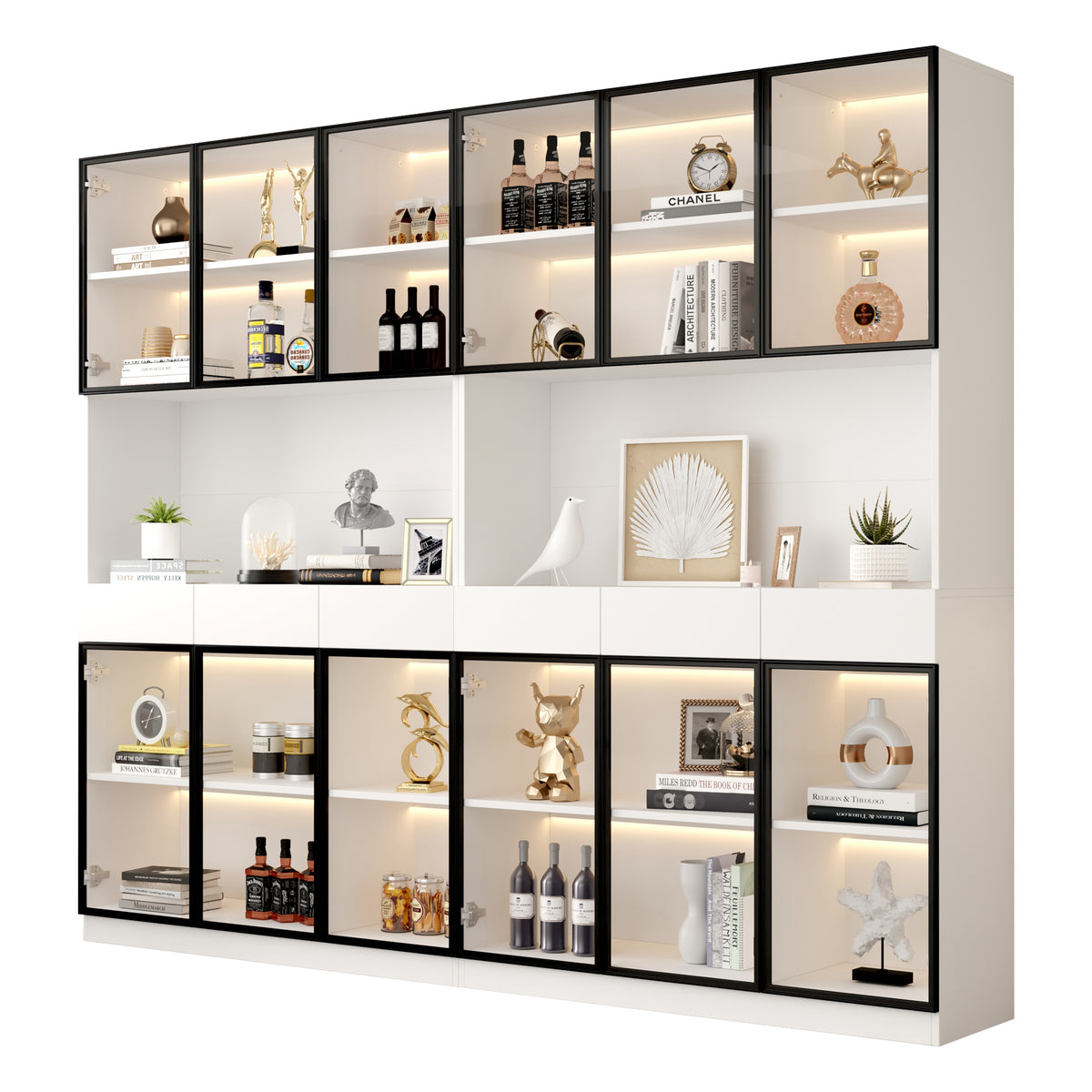 Extra-wide 200cm glass display cabinet with LED
