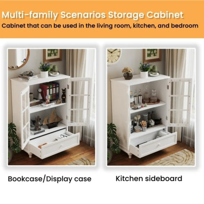Minimalist White Buffet Cabinet – Double Glass Doors & Drawer, Dining Room Sideboard – view 4