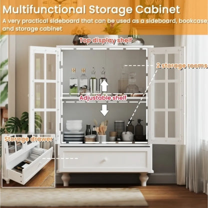 Minimalist White Buffet Cabinet – Double Glass Doors & Drawer, Dining Room Sideboard – view 6
