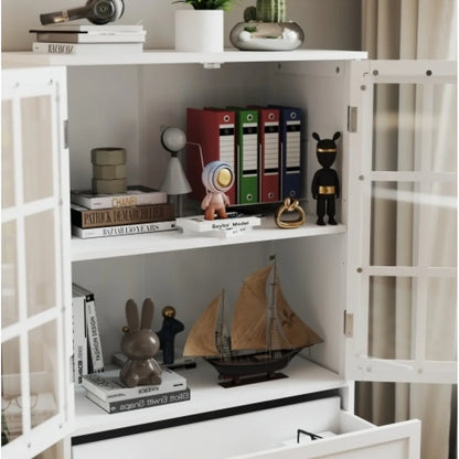 Minimalist White Buffet Cabinet – Double Glass Doors & Drawer, Dining Room Sideboard – view 7