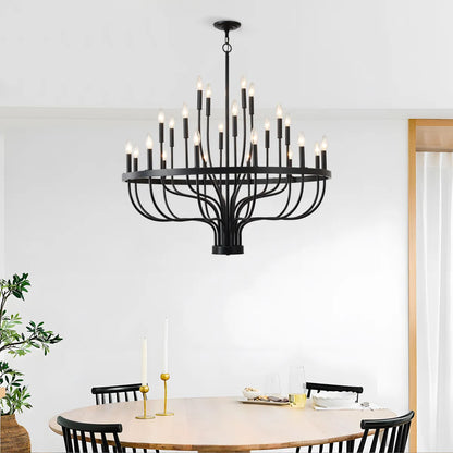 24-Light Industrial Iron Candle Chandelier – Black Statement Lighting