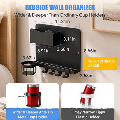 No-Drill Floating Metal Bedside Wall Shelf and Organizer