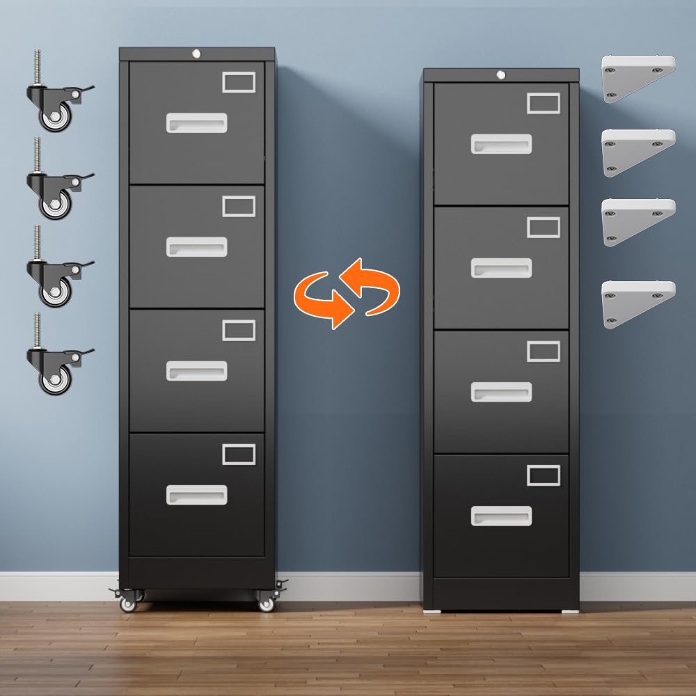 Lockable 4-drawer file cabinet on wheels