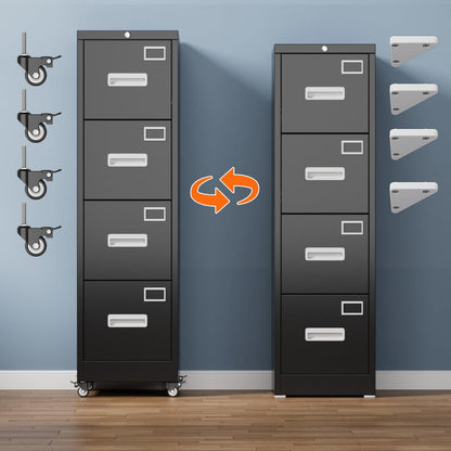 Lockable 4-drawer file cabinet on wheels