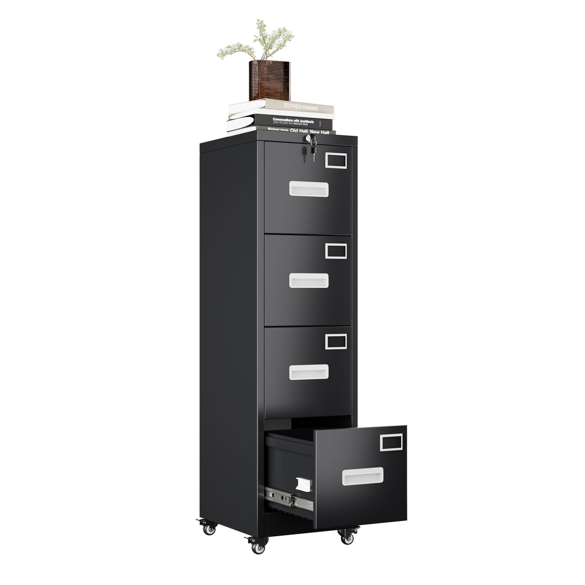 Lockable 4-drawer file cabinet on wheels