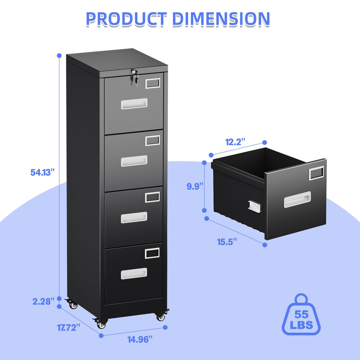 Lockable 4-drawer file cabinet on wheels