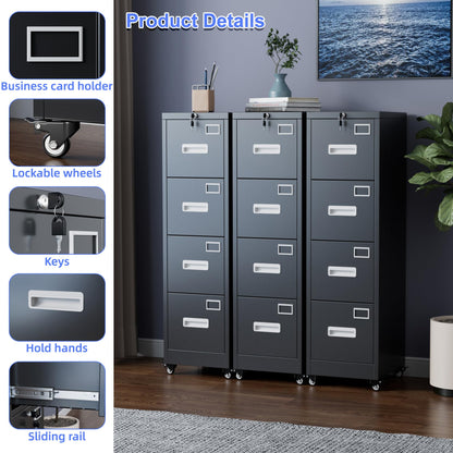 Lockable 4-drawer file cabinet on wheels