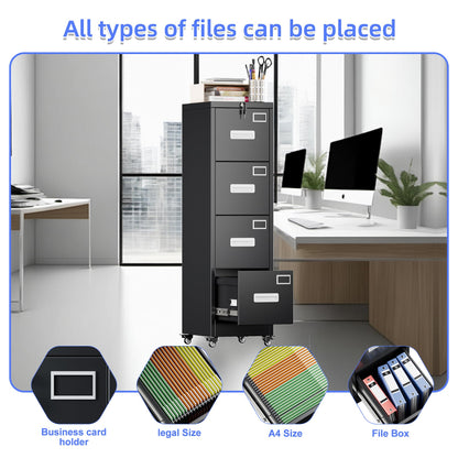 Lockable 4-drawer file cabinet on wheels