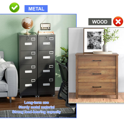 Lockable 4-drawer file cabinet on wheels