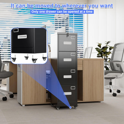 Lockable 4-drawer file cabinet on wheels
