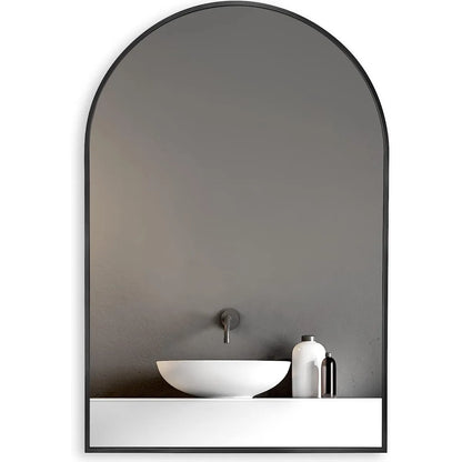 Arched Black Metal Framed Wall Mirror