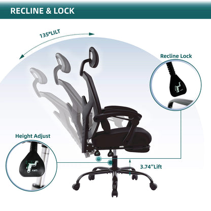 Reclining ergonomic office chair with footrest