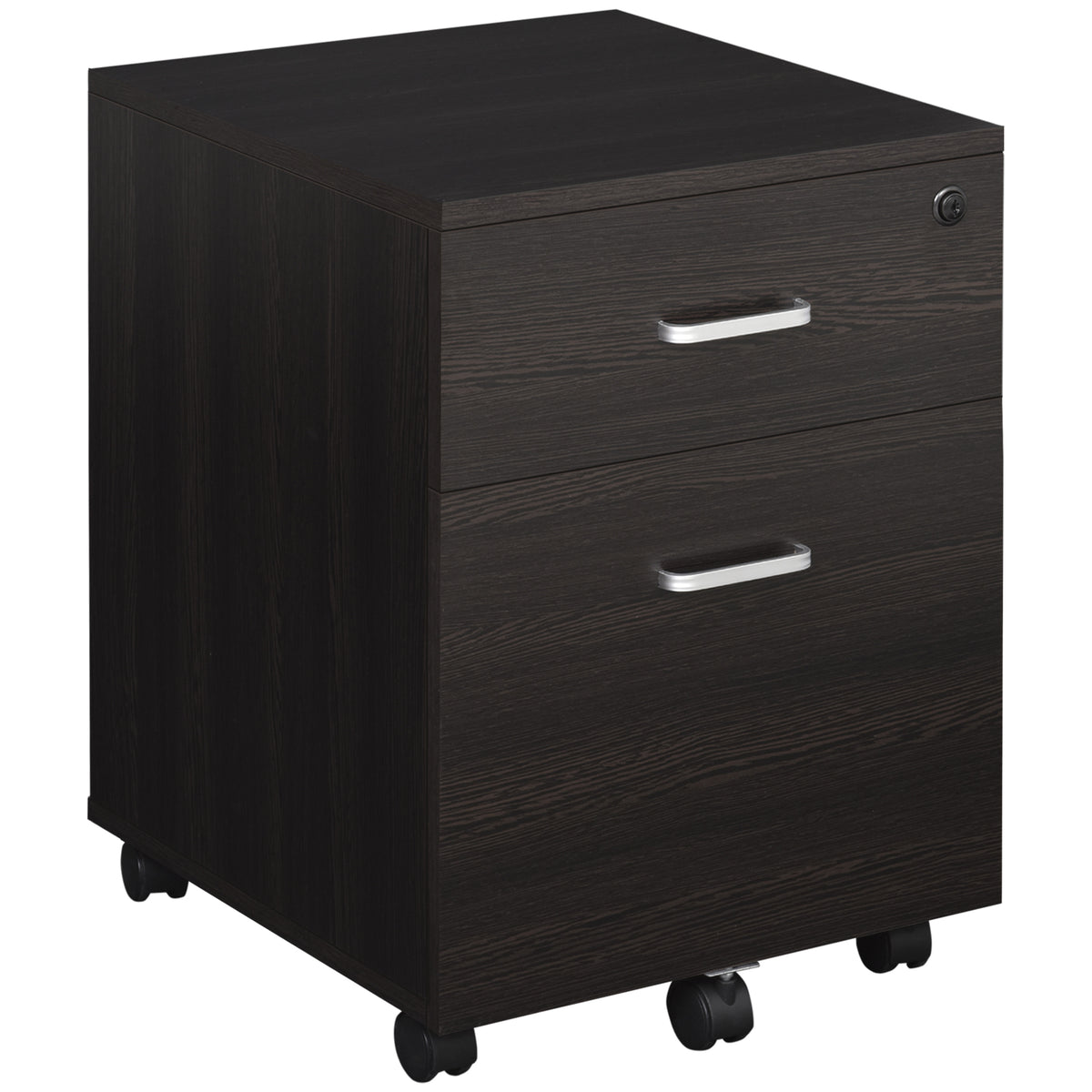 Compact rolling filing cabinet, black wood grain