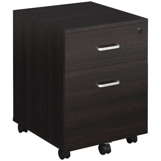 Compact rolling filing cabinet, black wood grain