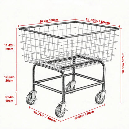 Commercial Grade Wire Laundry Cart with Wheels, 2.8 Bushel Rolling Basket