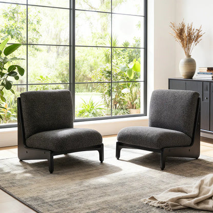 Modern Accent Chair Set of 2, Black with Solid Wood Frame