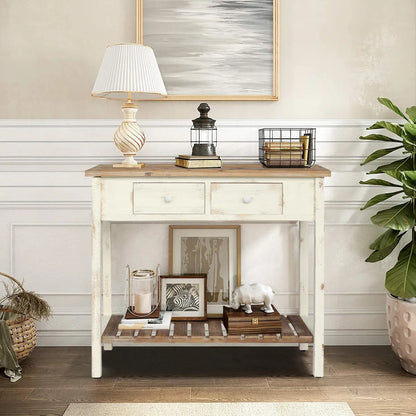 Vintage Two-Drawer Console Table with Open Shelf