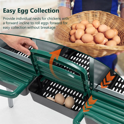 3-Hole Freestanding Chicken Nesting Box with Lid, Green