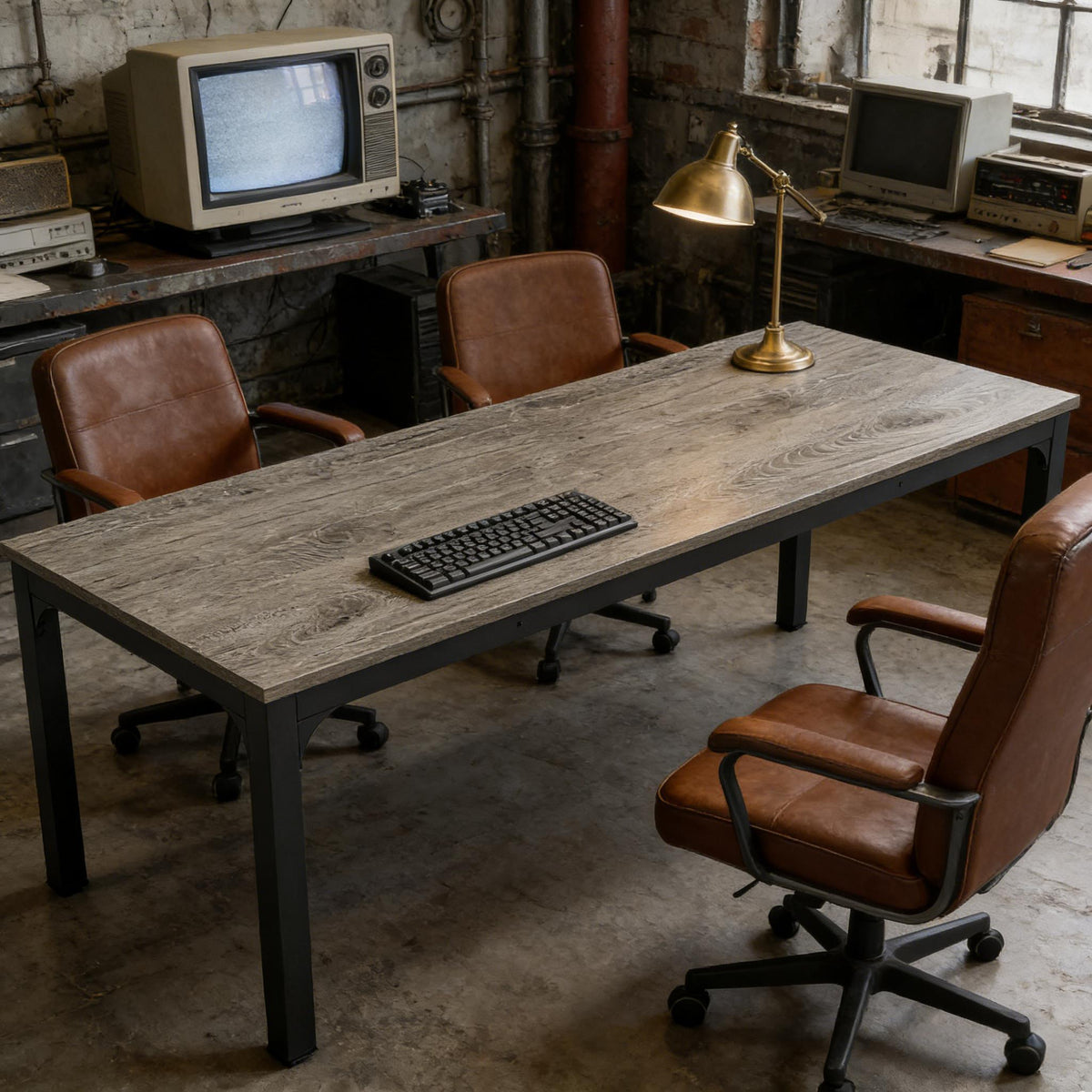 Rectangle executive office desk, black grey