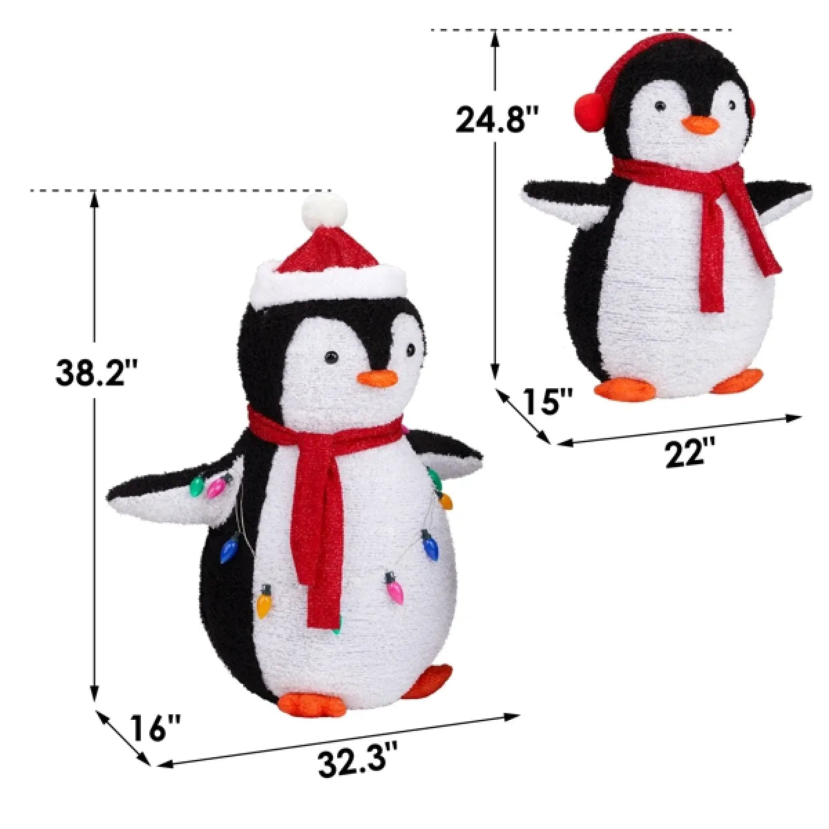 2-Piece Lighted Plush Penguins Christmas Yard Decoration