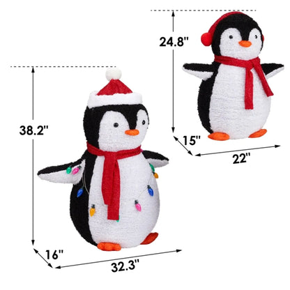 2-Piece Lighted Plush Penguins Christmas Yard Decoration