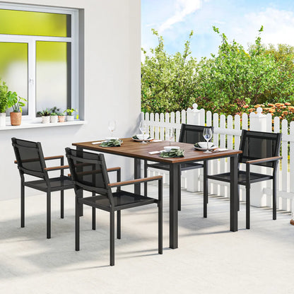 5-Piece Acacia Wood Outdoor Dining Set for 4 with Rectangular Table and Stackable Chairs