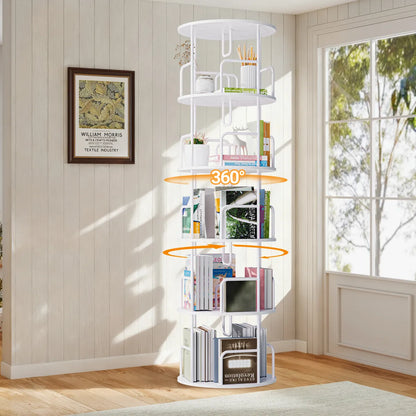 5-Tier Rotating Spinning Bookcase Tower, White