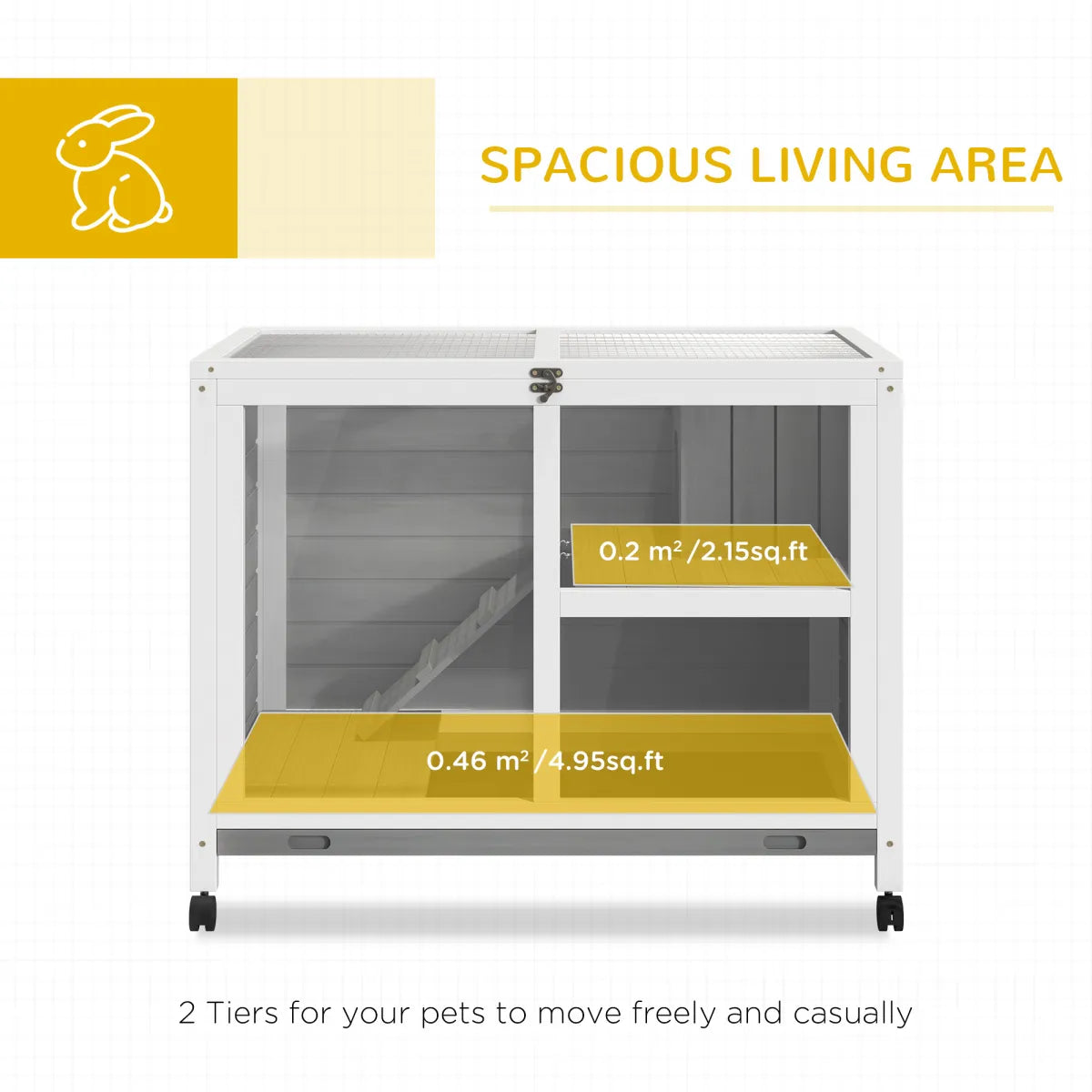 Desk-Sized Rabbit Hutch with Wheels, Grey