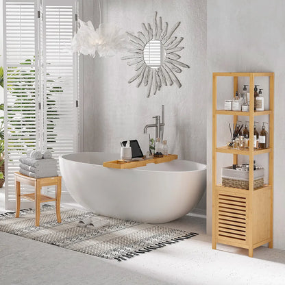Bamboo Shower Bench and Spa Bath Stool with Storage Shelf