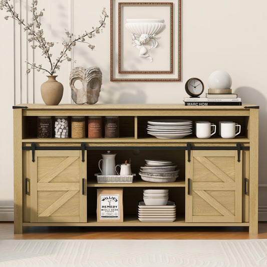 Farmhouse sideboard with barn door, natural