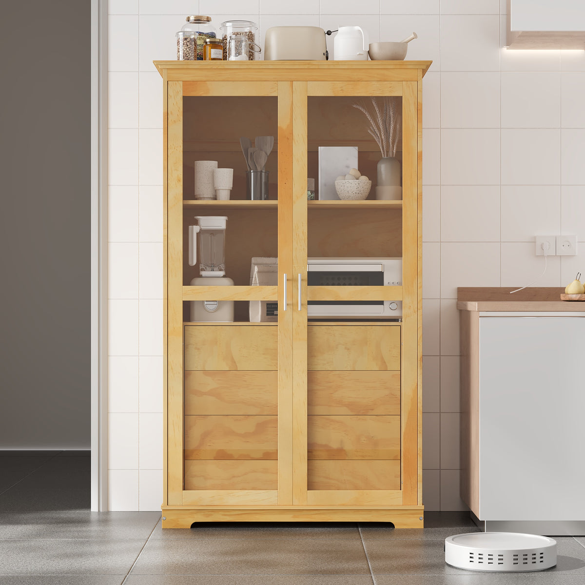 Farmhouse Pantry Cabinet with Glass Doors, Natural – alternate view 1