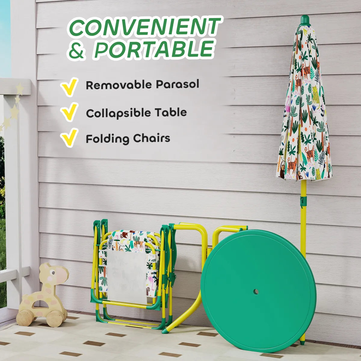 Kids Picnic Table with 2 Folding Chairs and Umbrella