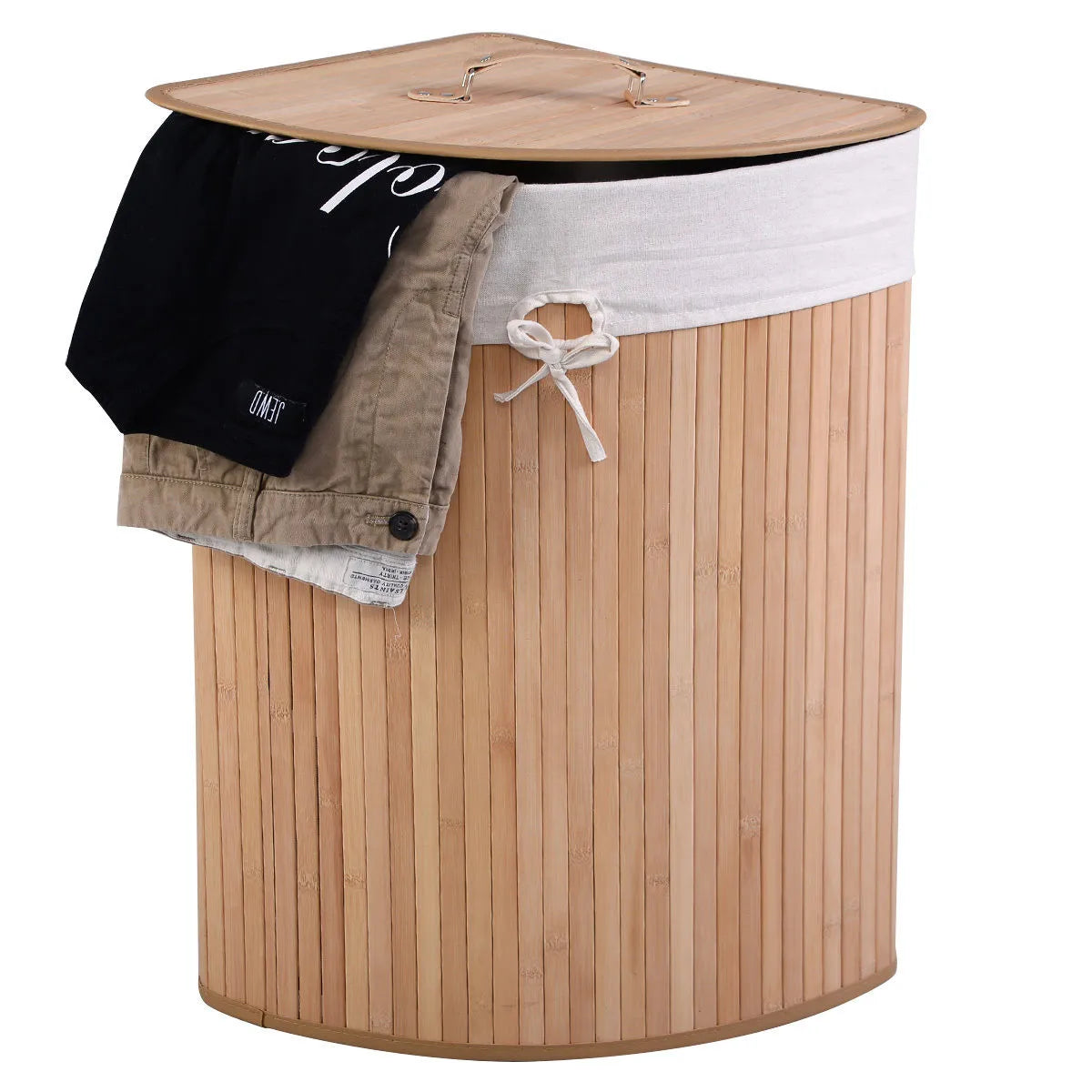 Corner Bamboo Laundry Hamper, Natural – Space-Saving Clothes Basket