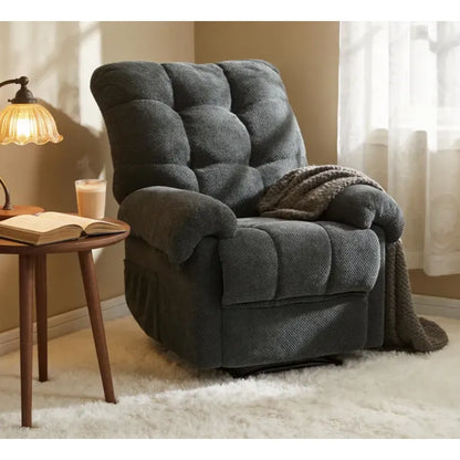 Dark Gray Overstuffed Recliner Chair – Manual Recliner with Padded Footrest, Home Theater Seating – view 3