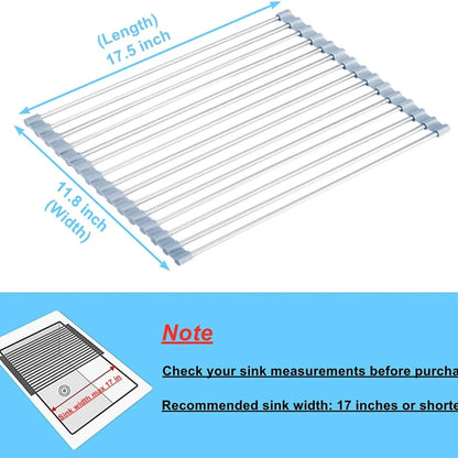 Roll-Up Dish Drying Rack – Over-the-Sink Foldable Stainless Steel Drainer